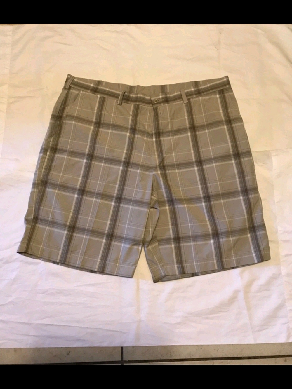 Hogan Men's Plaid Khaki and White Flat Front Shorts